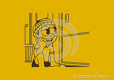 Daydream, thinking of nothing. a boy wearing a beanie was daydreaming by the window Vector Illustration