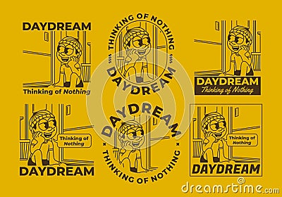 Daydream, thinking of nothing. a boy wearing a beanie was daydreaming by the window Vector Illustration