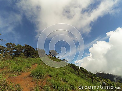 Daylight landscape on the mountains with blue sky and cloud background. Stock Photo