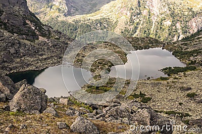 Daylight landscape, view on mountains and lake, Ergaki Stock Photo