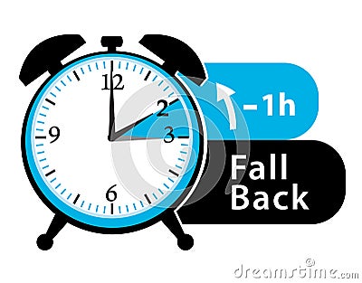 Daylight saving time. Fall back alarm clock icon. Vector Illustration