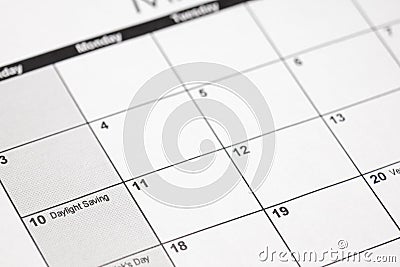 Daylight savings 2019 on calendar. Spring Forward Time - Savings Daylight Stock Photo