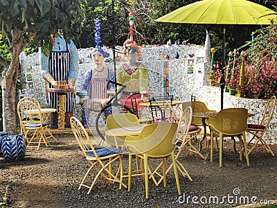 A daylight view at the courtyard at the Giants House art gallery in Akaroa, Canterbury region, New Zealand Editorial Stock Photo