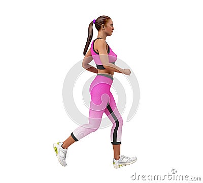Dayly fitness concept girl runs 3d render on white no shadow Stock Photo