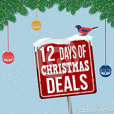 12 days of Christmas deals vintage rusty metal sign Vector Illustration