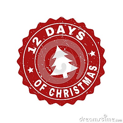 12 DAYS OF CHRISTMAS Grunge Stamp Seal with Fir-Tree Vector Illustration