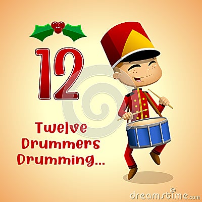 The 12 Days Of Christmas - 12Th Day - Twelve Drummers Drumming Vector Illustration