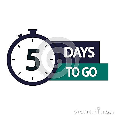 5 days countdown. Number five text. Stopwatch vector symbol. Bold timer design. Vector Illustration