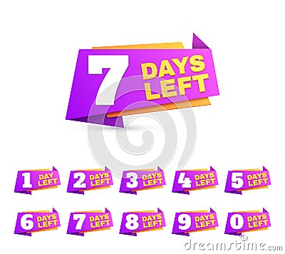 Days left. Countdown day to go numbers. Offer sale business sign vector set Vector Illustration