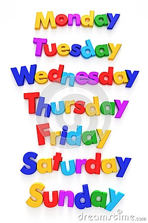 Days of the week in letter magnets Stock Photo