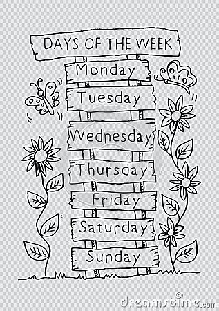 Days of the week with name plate. Vector Illustration