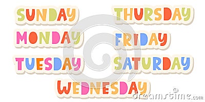 Days Of Week Set Sticker Planner Lettering Element Vector Illustration