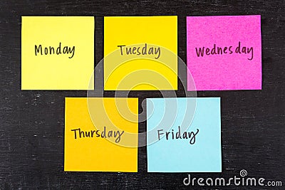 Days of Week Sticky Notes Stock Photo