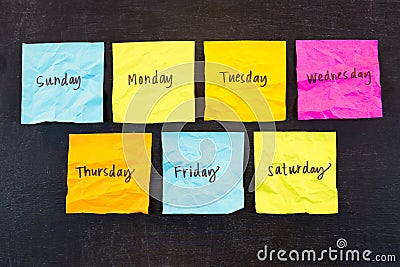 Days of Week Sticky Notes Stock Photo