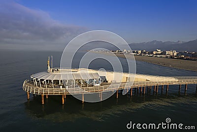 Daytime aerial view of the pier in Lido di Camaiore Tuscany Italy Editorial Stock Photo
