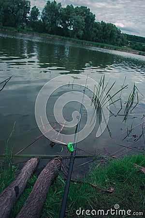 Daytime fishing in the summer on a pond. Stock Photo