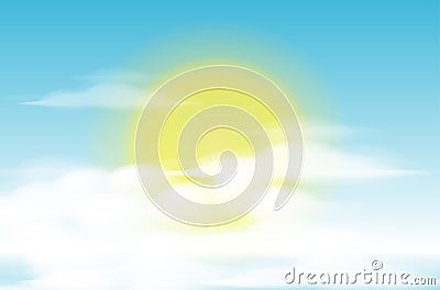 Daytime sky background with full moon, clouds and sun. sunlight morning Vector Illustration