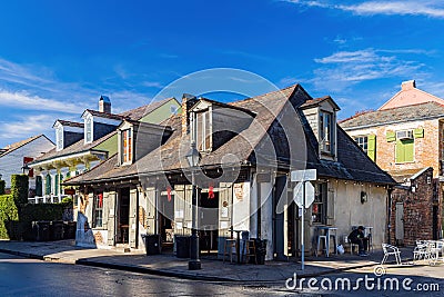 Daytime view of the beautiful historical Lafitte`s Blacksmith Shop Bar at French Quarter Editorial Stock Photo