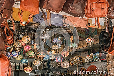 Daytime view of a street boutique with souvenirs in Granada, Spain Editorial Stock Photo