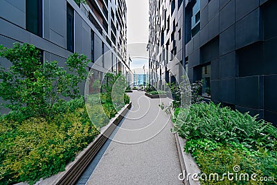 Daytime view of street in the Oslo business center. Modern architecture. Norway Stock Photo