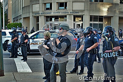 Dayton, Ohio United States 05/30/2020 police and SWAT officers controlling the crowd at a black lives matter protest Editorial Stock Photo