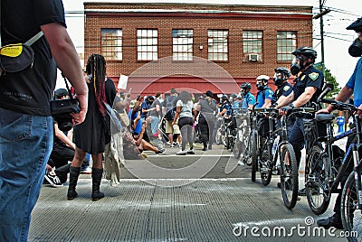 Dayton, Ohio United States 05/30/2020 police and SWAT officers controlling the crowd at a black lives matter protest Editorial Stock Photo