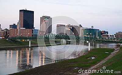 Dayton Ohio Waterfront Downtown City Skyline Miami River Stock Photo