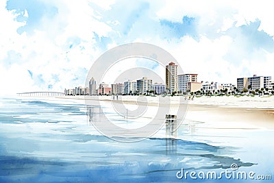Daytona Beach clip art watercolor illustration Cartoon Illustration