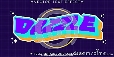 Dazzle editable text effect, customizable retro and shiny 3d font style Vector Illustration