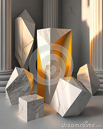 dazzling array of gleams darting around a masterpiece of stone. Podium, empty showcase for packaging product Stock Photo