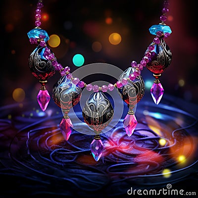 Dazzling Beaded Necklace with Vibrant Colors and Intricate Patterns Stock Photo