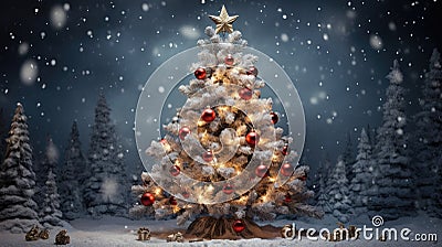 dazzling beauty of a fully decorated Christmas tree with gifts Christmas card Xmas tree Merry Christmas Stock Photo