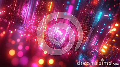 A dazzling 3D rendering of a microchip, electron paths visible Stock Photo