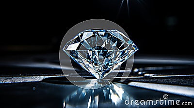 Dazzling diamond shines brilliantly under soft light in an elegant display. Generative AI Stock Photo