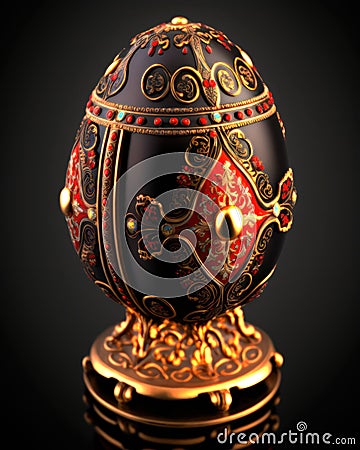 A Dazzling Work of Art. A Faberge Egg of Pure Gold with Vibrant and Colorful Details. Generative AI Stock Photo