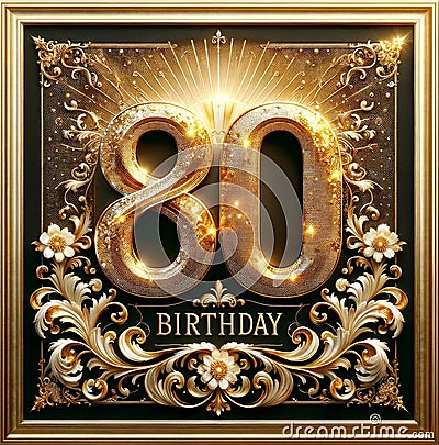 Dazzling Golden 80th Birthday Commemoration Stock Photo