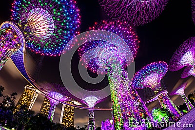 Dazzling Light Show at the Supertree Grove and Marina Bay in Sin Editorial Stock Photo