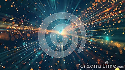 Dazzling light trails connect and form a constellation of particles illuminating the endless void of space Stock Photo