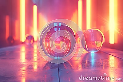 Dazzling Neon Geometric Spheres Stock Photo