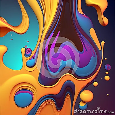 Dazzling Violet Blue Yellow Fluid Waves - Mesmerizing Abstract Art. Stock Photo