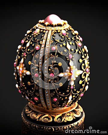 A Dazzling Work of Art. A Faberge Egg of Pure Gold with Vibrant and Colorful Details. Generative AI Stock Photo