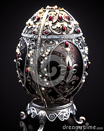 A Dazzling Work of Art. A Faberge Egg of Pure Silver with Vibrant and Colorful Details. Generative AI Stock Photo