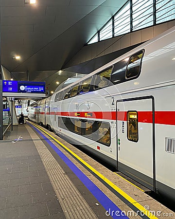 DB 4110 DABpbza wagon, IC 94 Wienerwald, Wien Hauptbahnhof - Berlin Hauptbahnhof - Rostock Hauptbahnhof Editorial Stock Photo