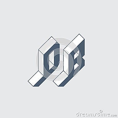 DB - 2-letter code. D and B - Monogram or logotype. Isometric 3d font for design. Volume alphabet. Three-dimension letters Vector Illustration