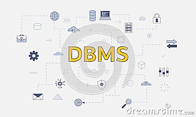 Dbms database management system concept with icon set with big word or text on center Cartoon Illustration