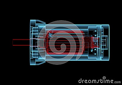 DC Electric motor (3D xray red and blue transparent) Stock Photo