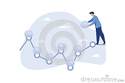 DCA, Dollar Cost Averaging investment strategy to put same amount of money every month to earn more wealth and profit concept, Vector Illustration