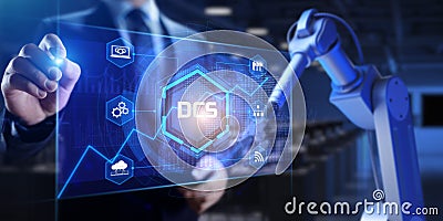 DCS Distributed control system SCADA. 3d render cobot robotic arm Stock Photo