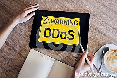 DDoS attack detection message. Virus and Hacking. Cyber security and internet concept. Stock Photo