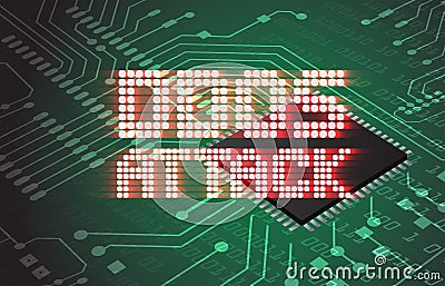 DDOS on a Digital Binary Warning above electronic circuit board Vector Illustration